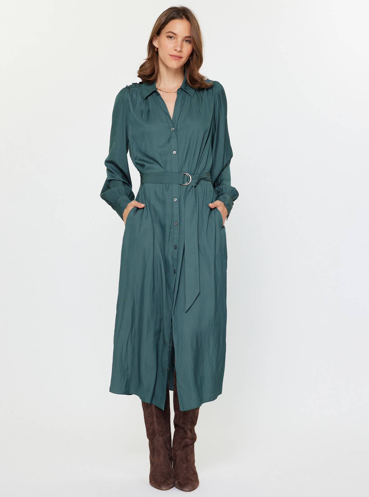 A Button Down Midi Shirt Dress