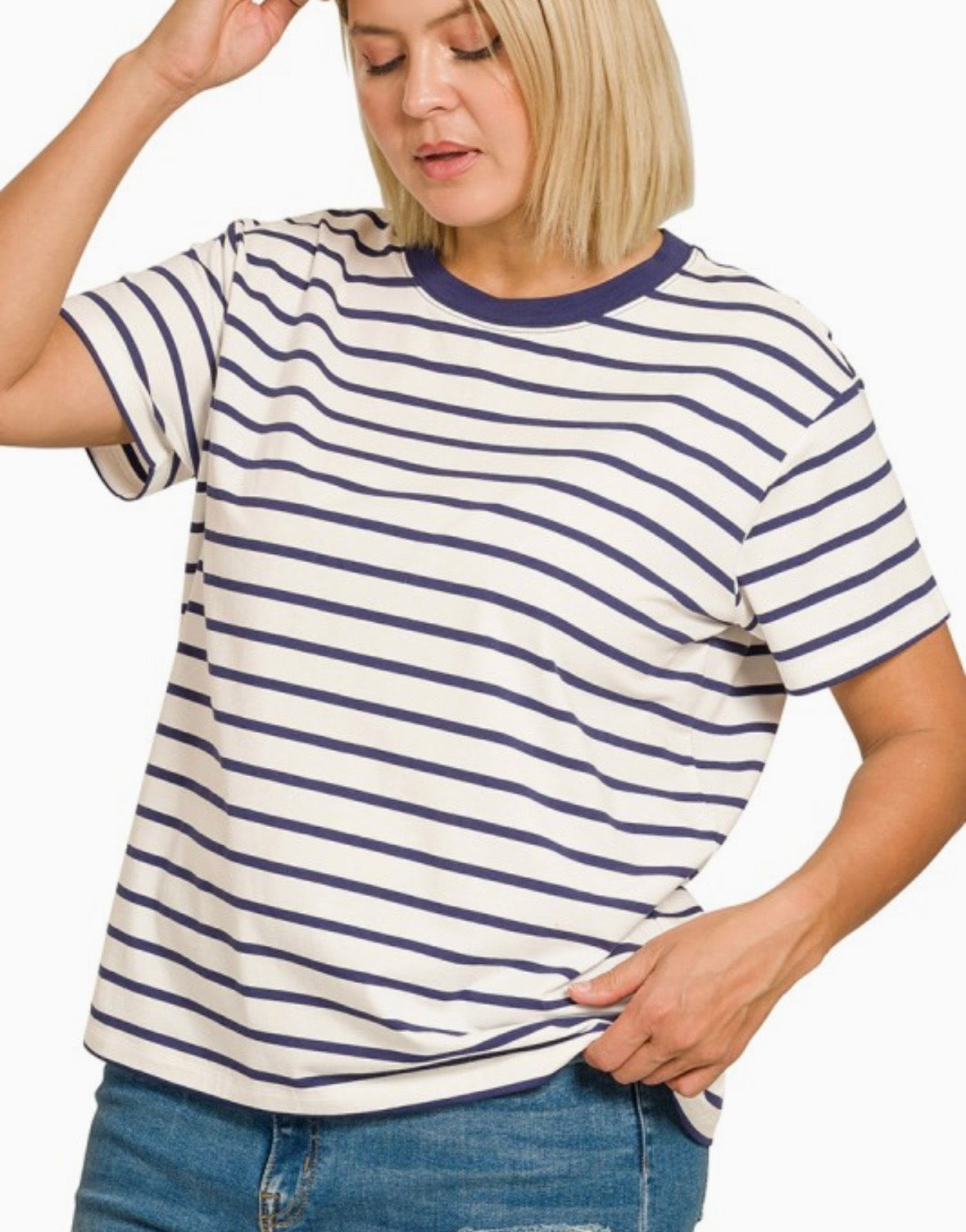 A Striped Crew Neck Tee (+Curvy)