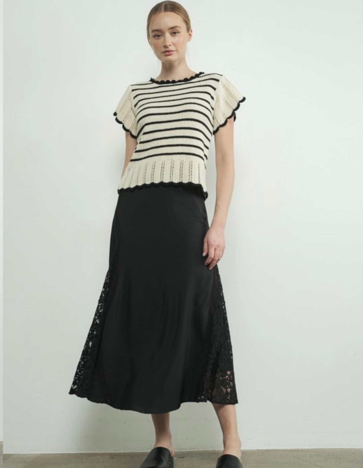 A Lace -n- Satin Midi Skirt