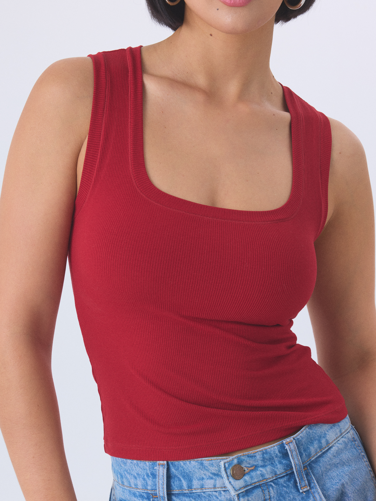 Chunky Binding Ribbed Square Neck Tank