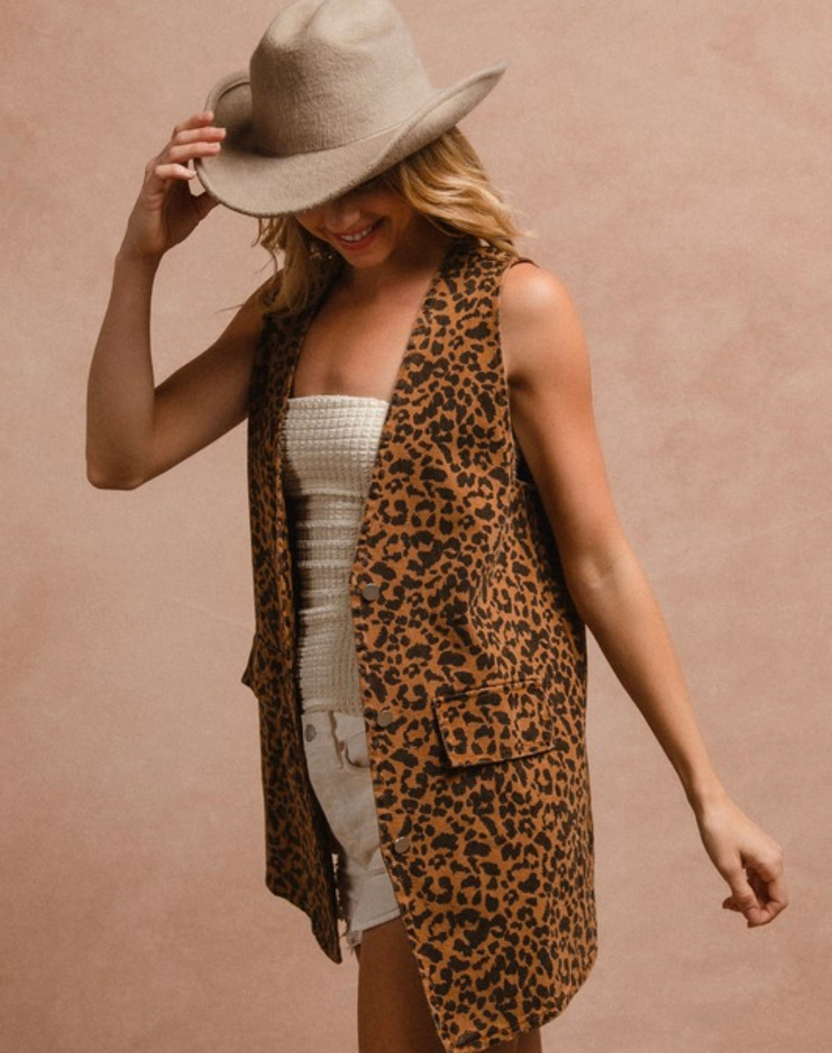 Printed Denim Vest (Curvy)