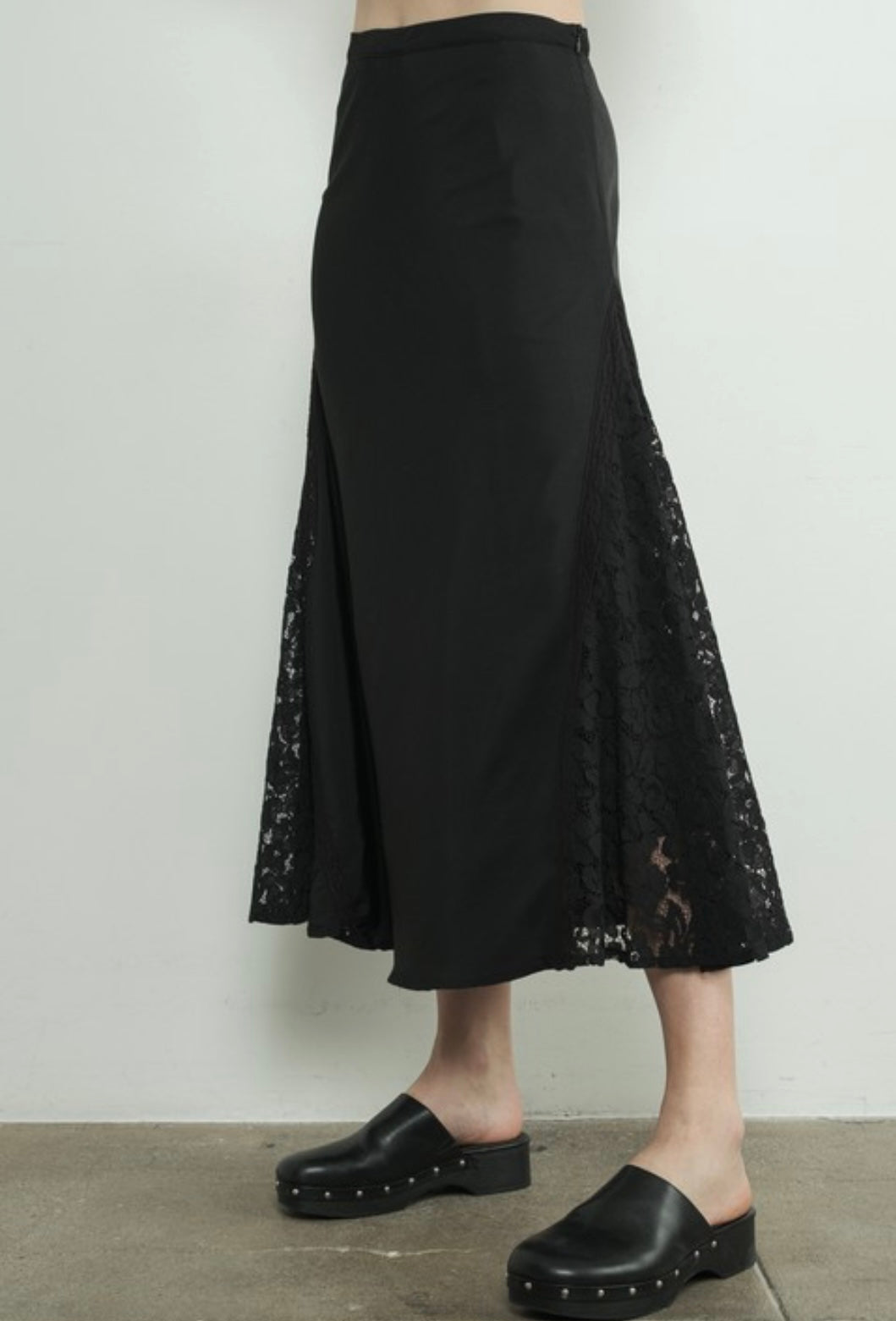 A Lace -n- Satin Midi Skirt