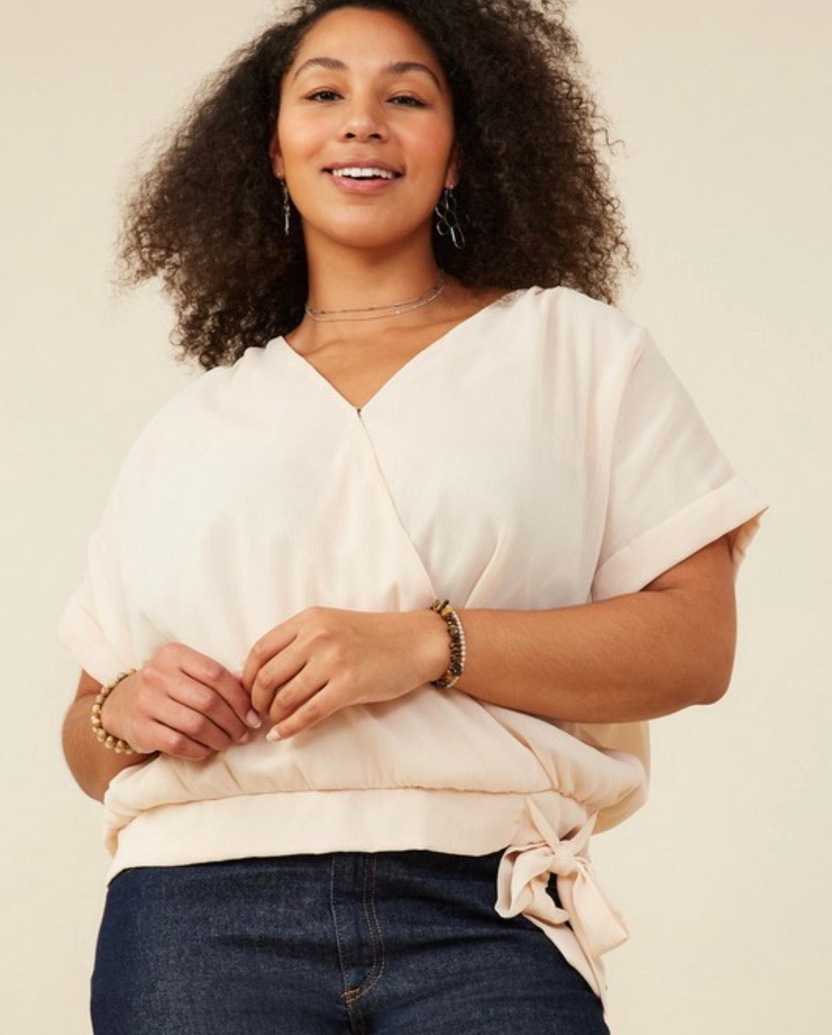 Curvy Blush Tie Blouse