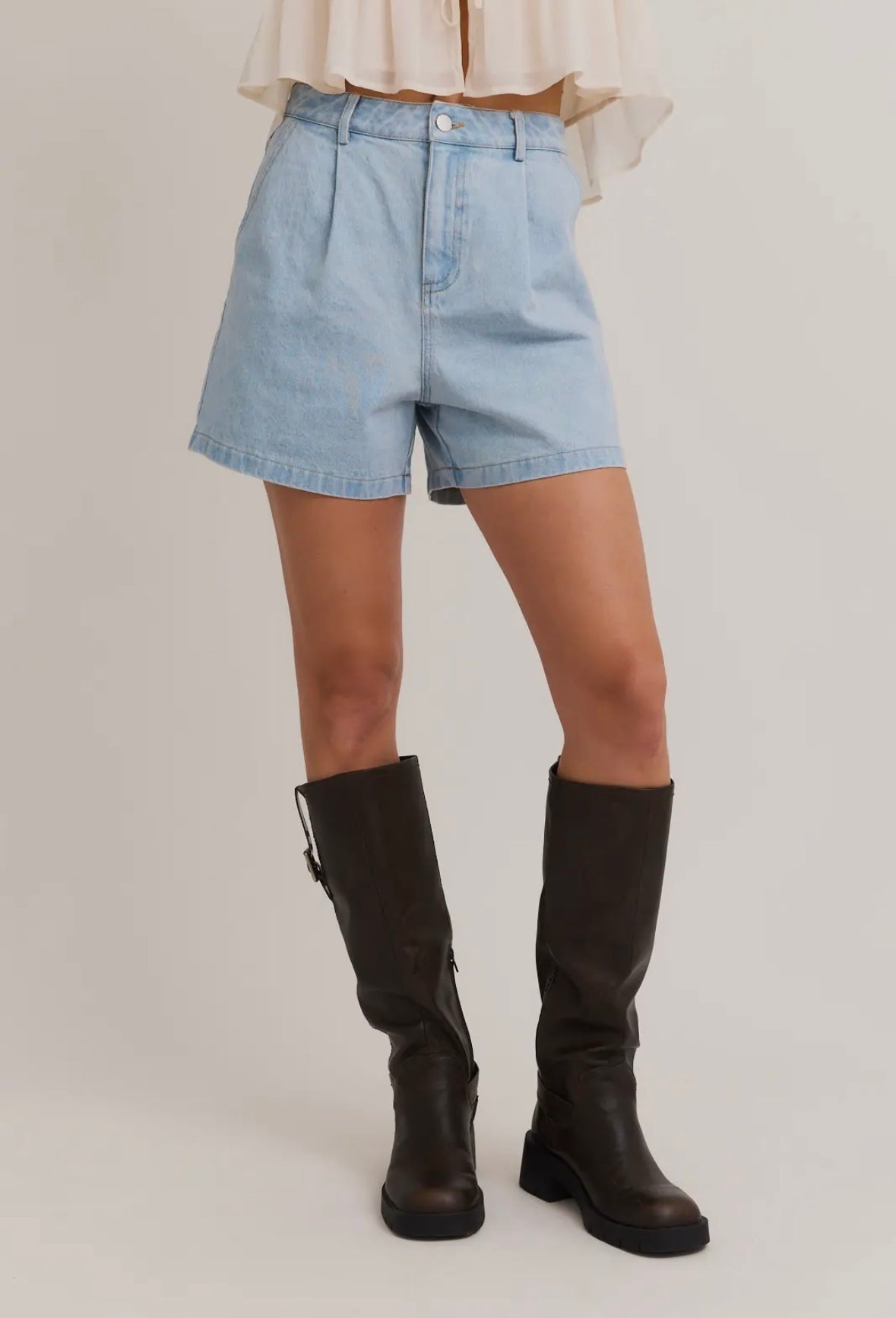 A Denim Pleated Short SET