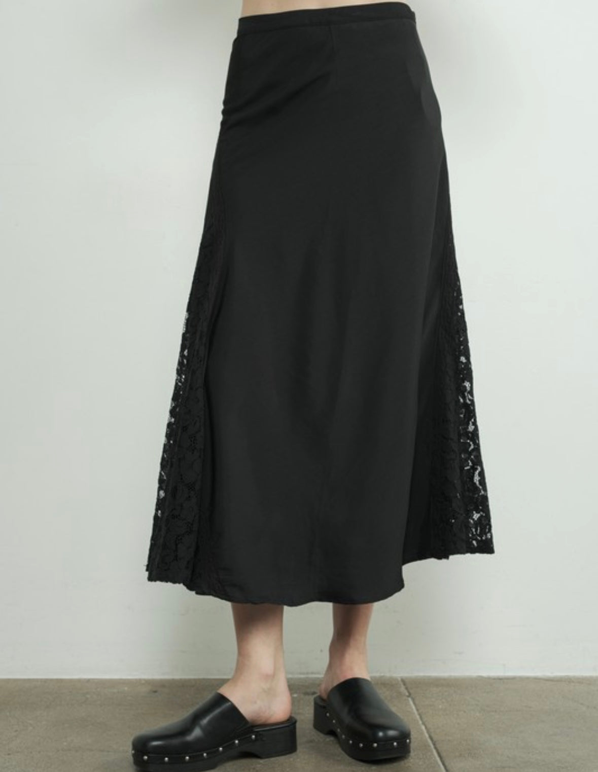 A Lace -n- Satin Midi Skirt