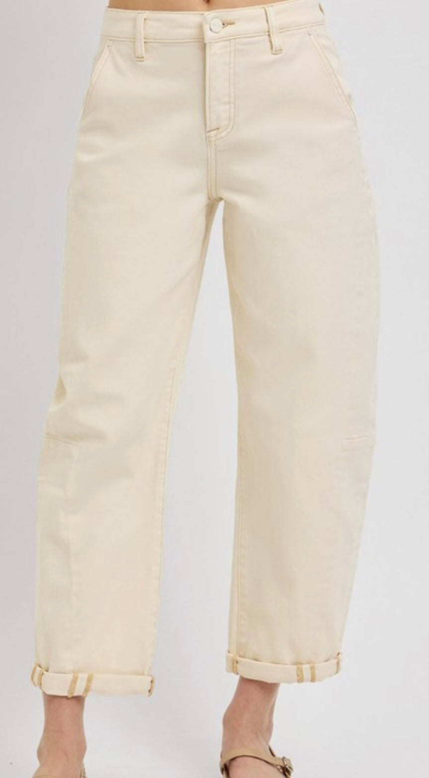 A Curvy Cream Barrel Jean