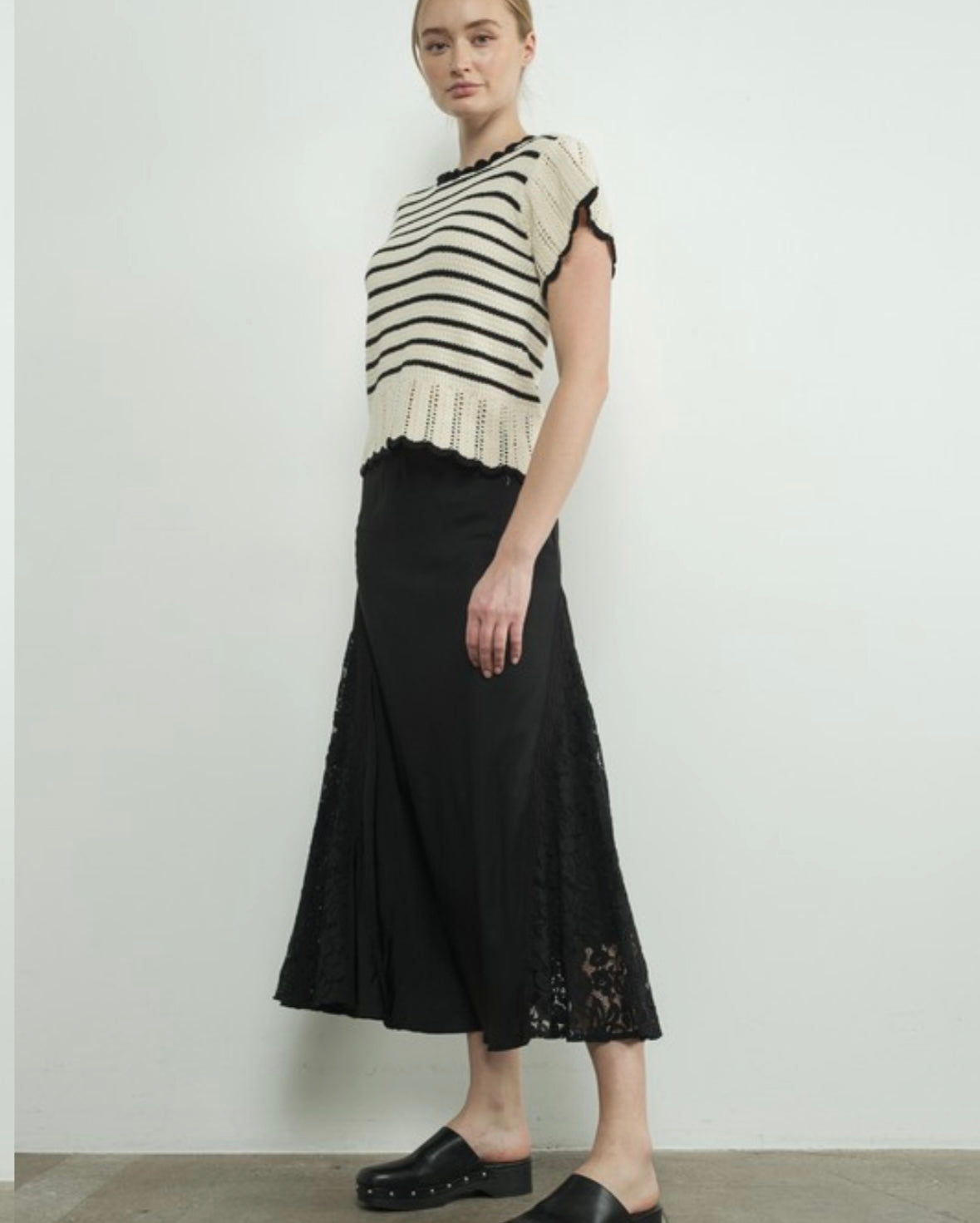 A Lace -n- Satin Midi Skirt