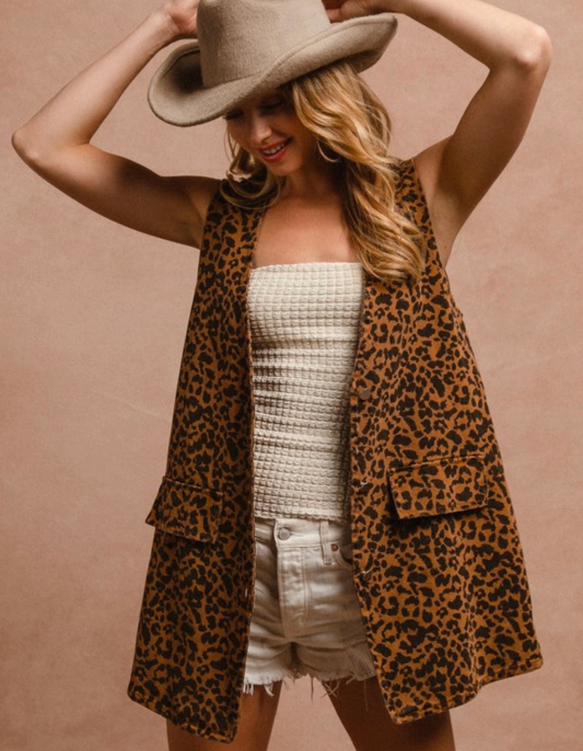 Printed Denim Vest (Curvy)