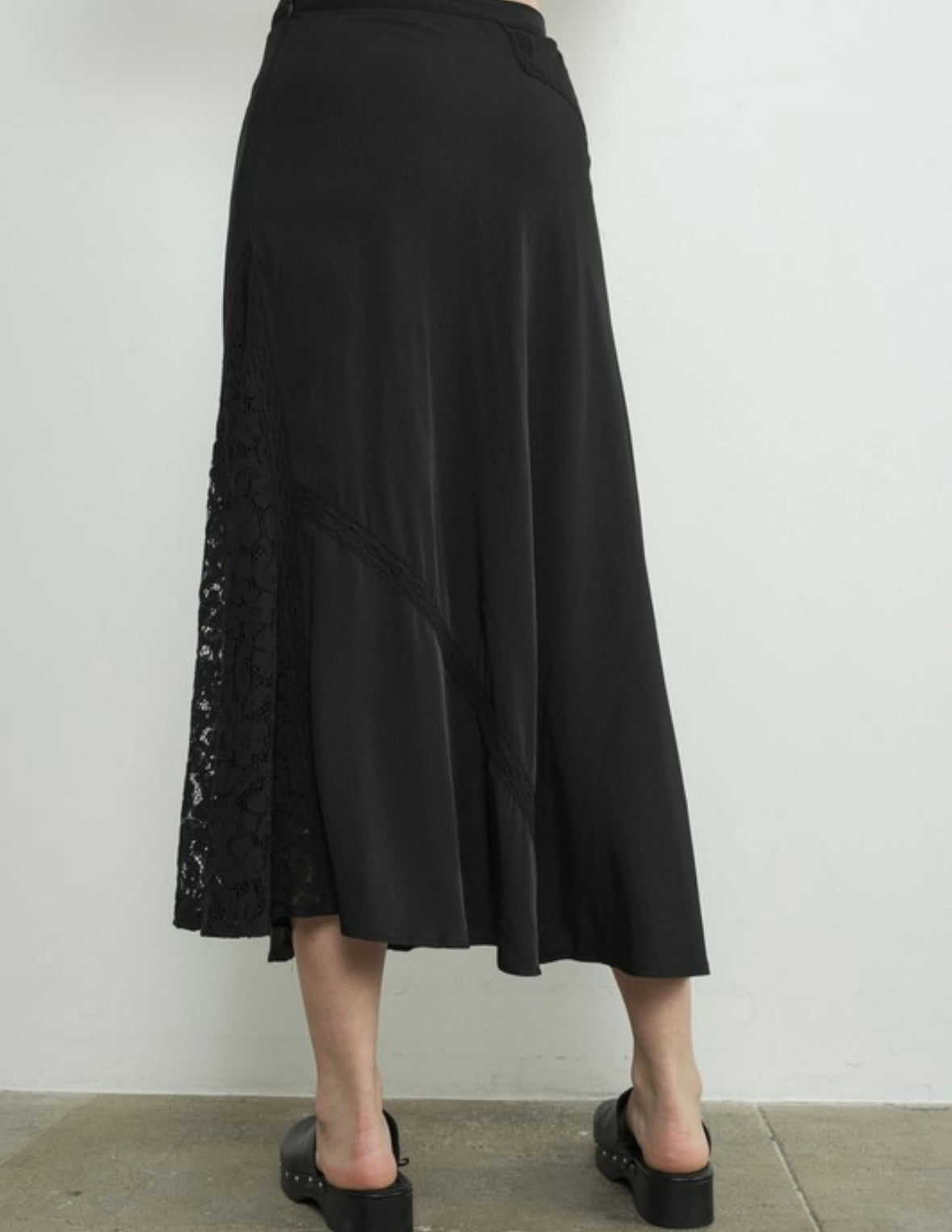 A Lace -n- Satin Midi Skirt