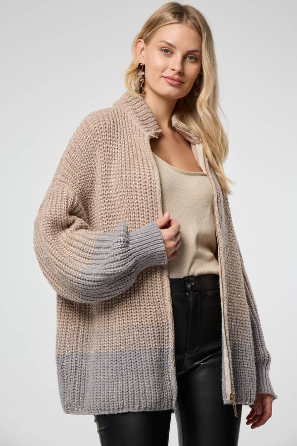 A Zip Up Sequin Cardigan