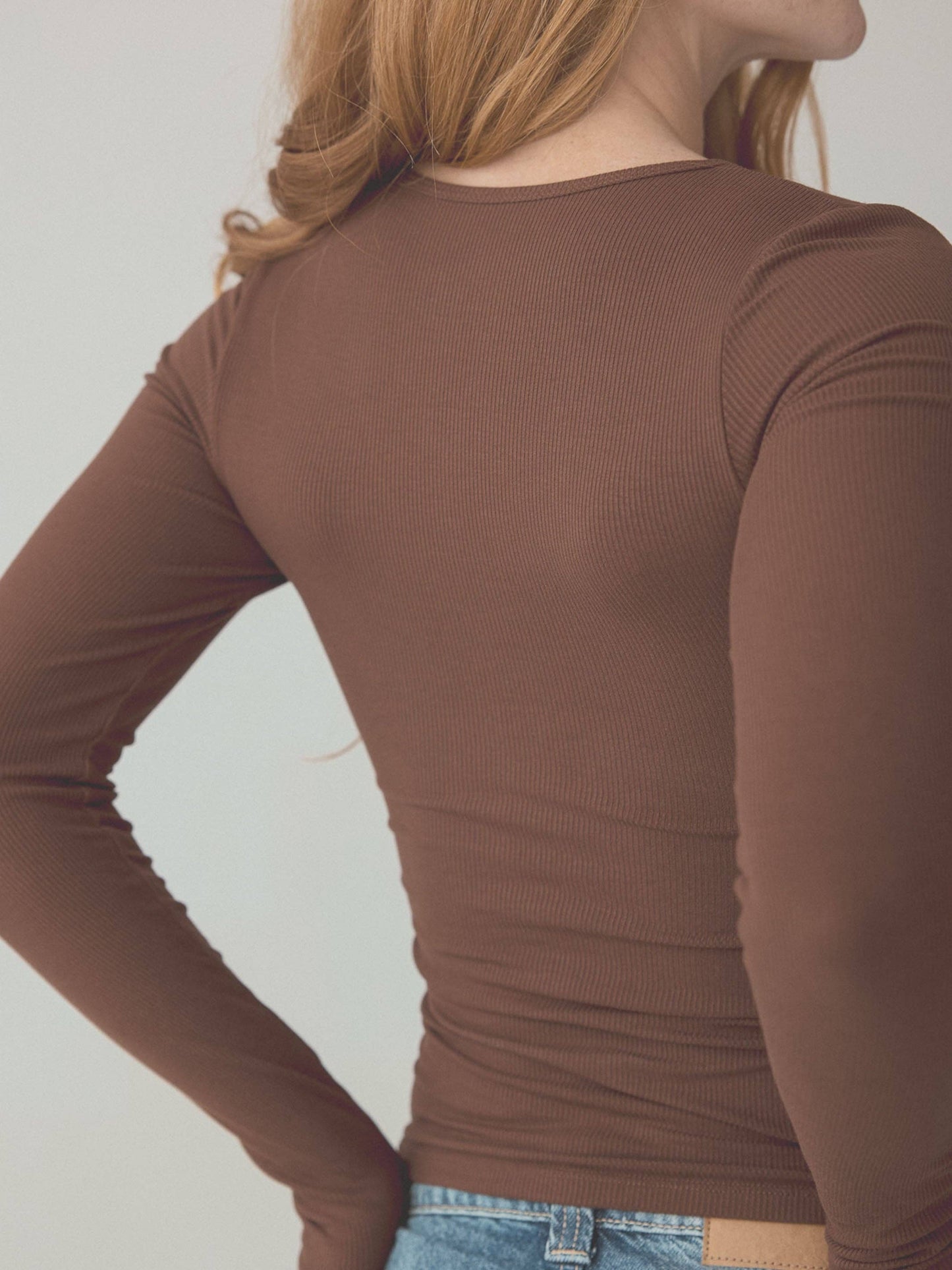 A Braless Deep V Long Sleeve Tee