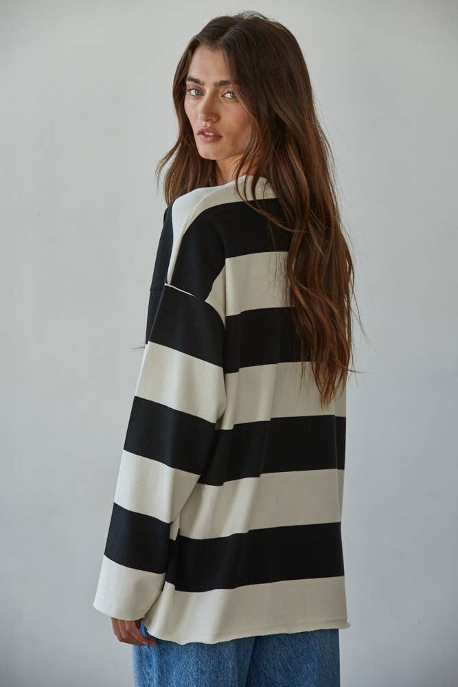 A Cotton Striped Crew Sweatshirt (CURVY)