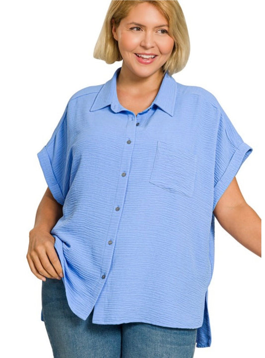 A Curvy Sleeveless Button Up