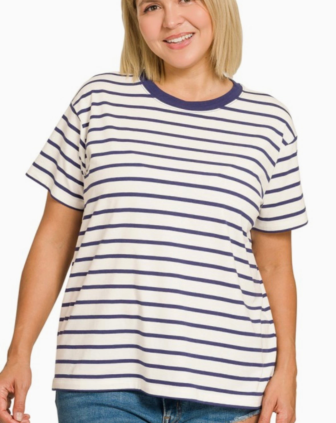 A Striped Crew Neck Tee (+Curvy)