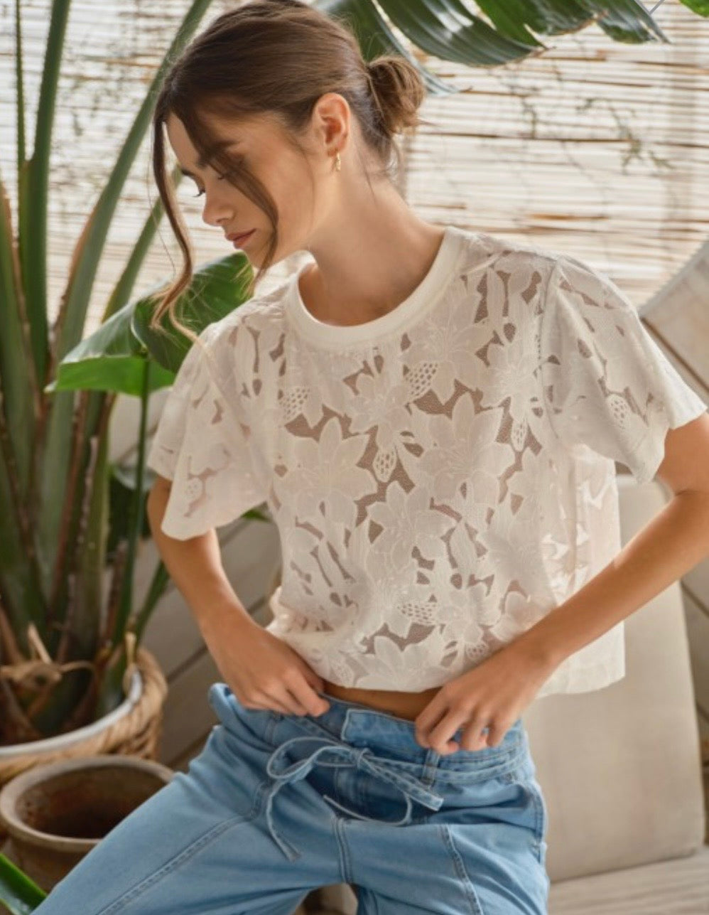 Lace Floral Tee LOL S