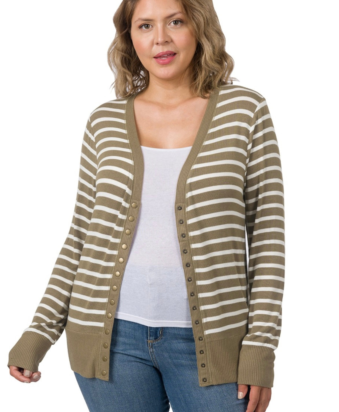 Snap Button Striped Cardi (+CURVY)