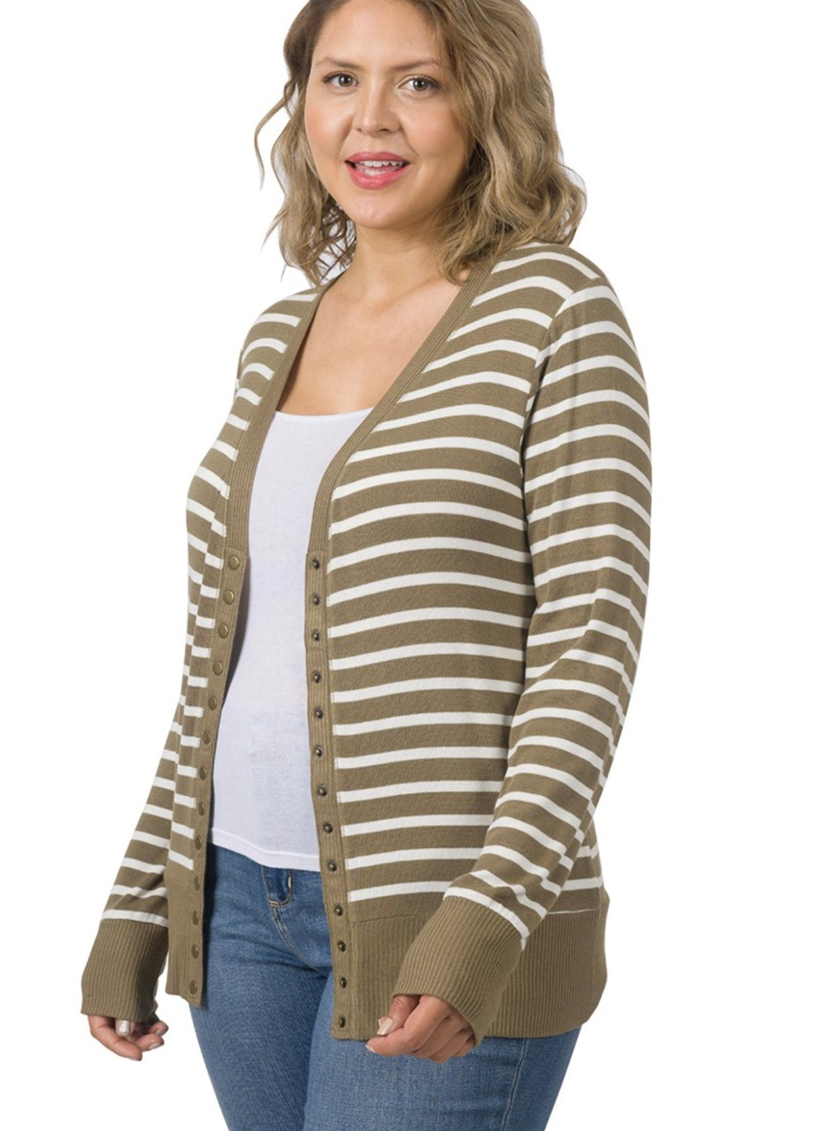 Snap Button Striped Cardi (+CURVY)