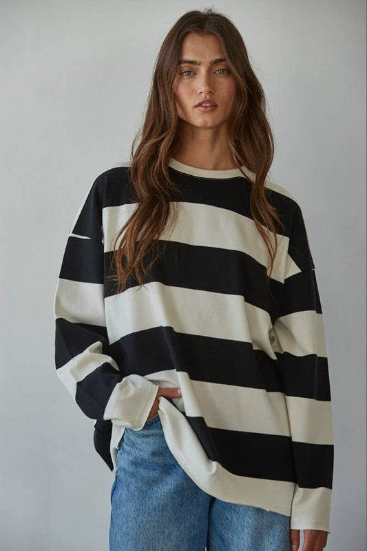 A Cotton Striped Crew Sweatshirt (CURVY)