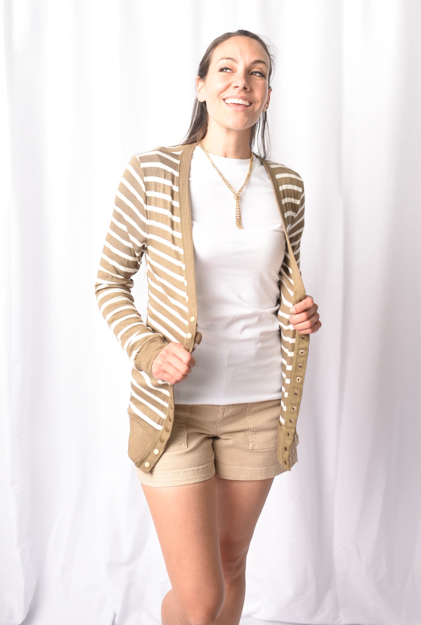 Snap Button Striped Cardi (+CURVY)