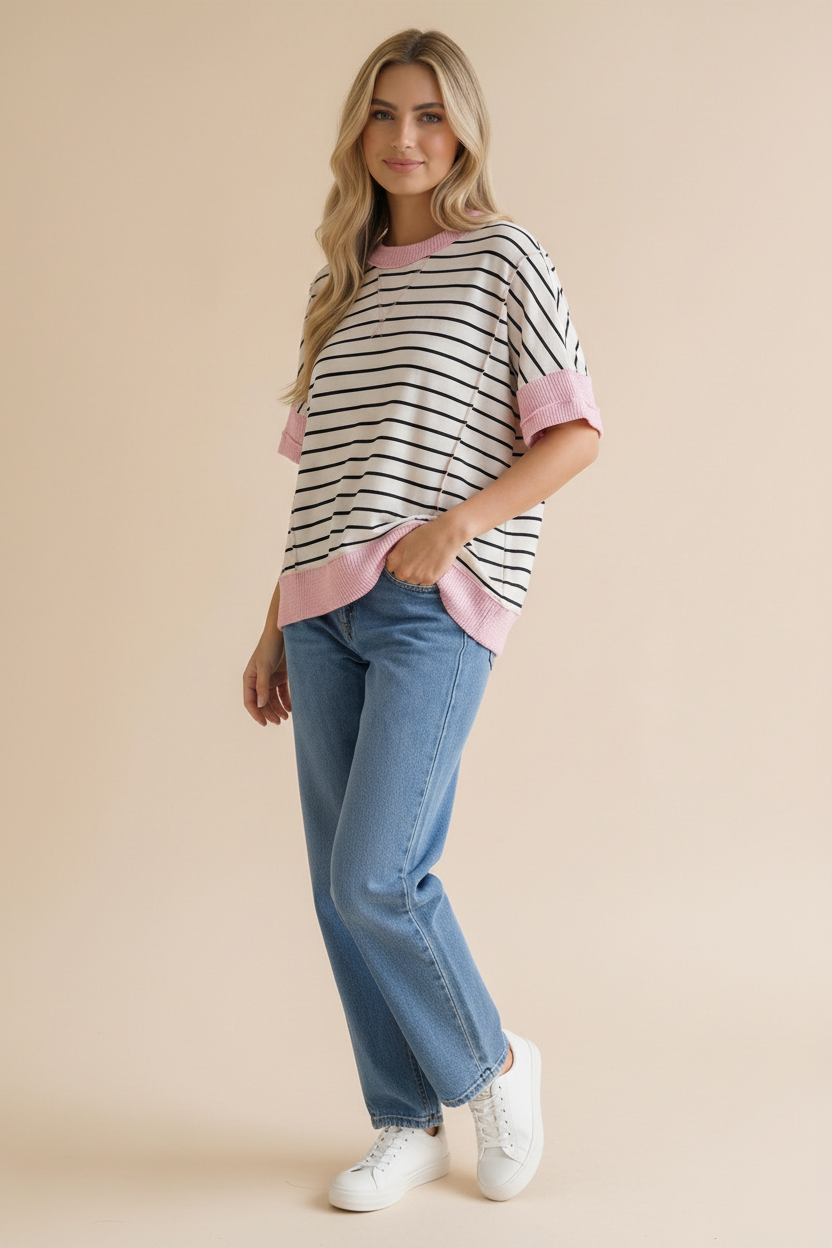 A Curvy Striped Knit Top