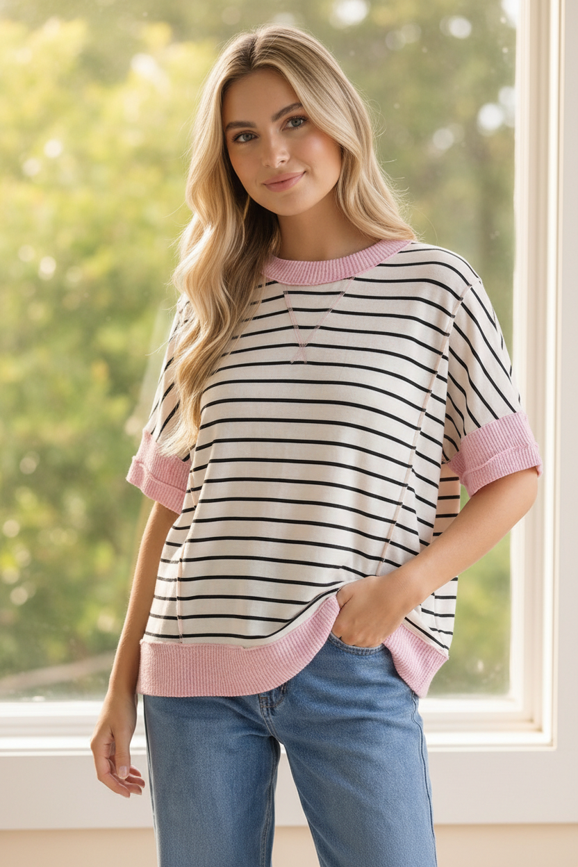 A Curvy Striped Knit Top