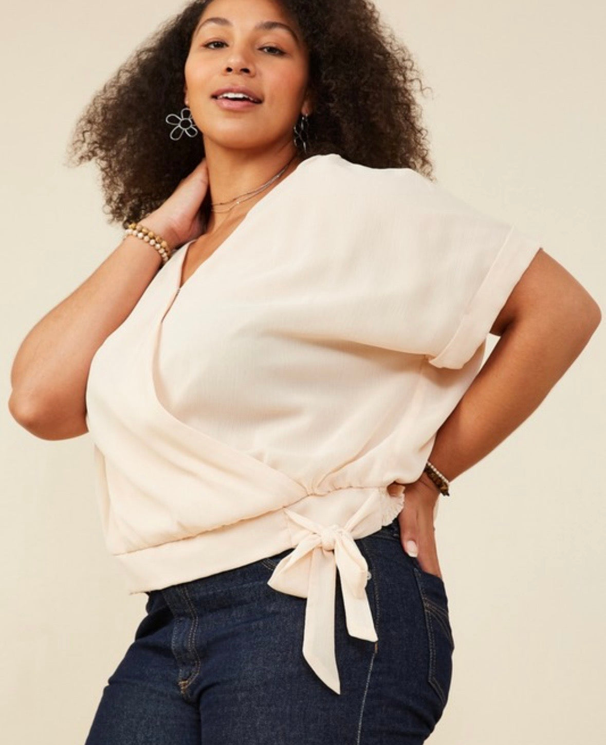Curvy Blush Tie Blouse