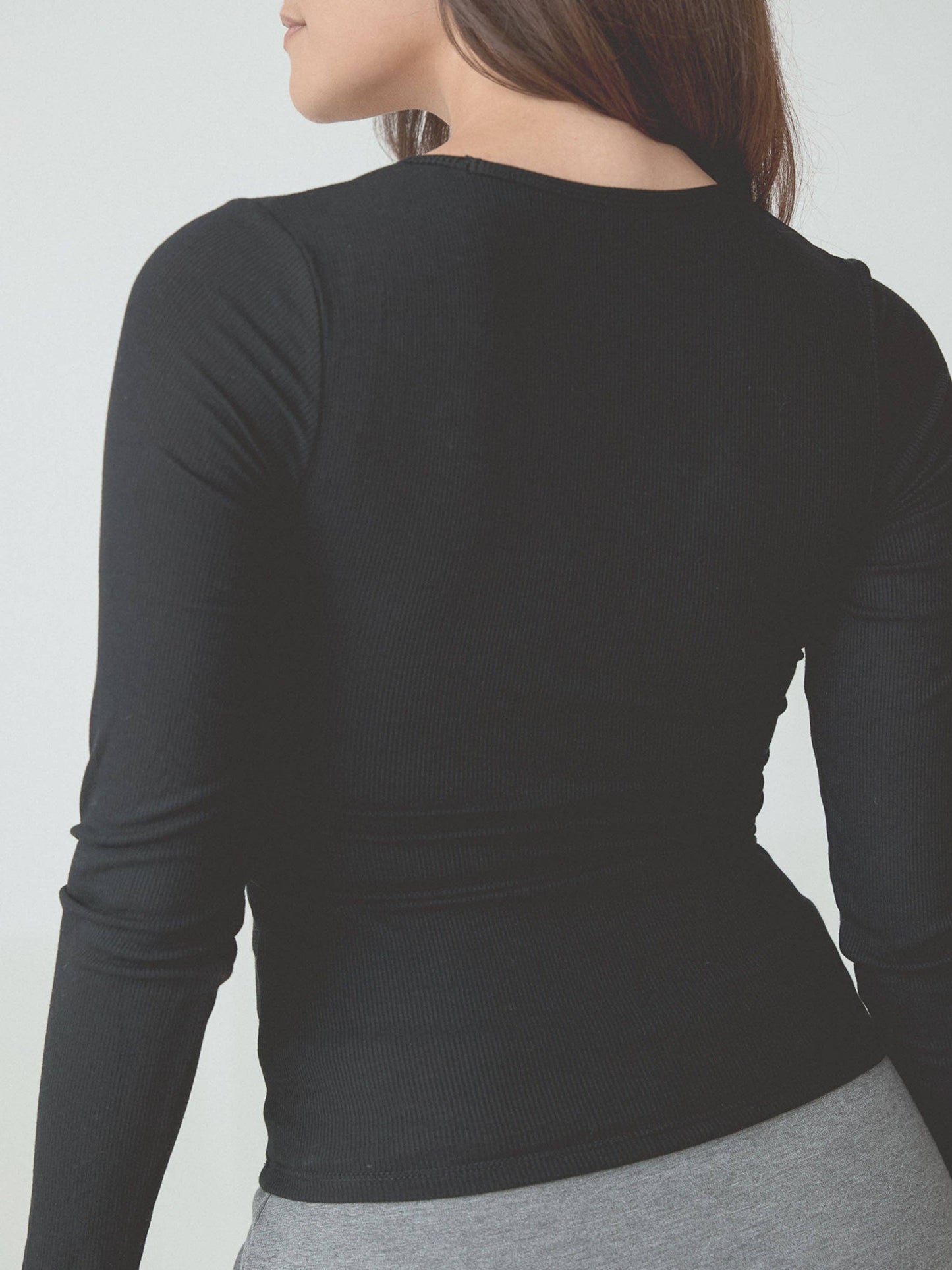 A Braless Deep V Long Sleeve Tee