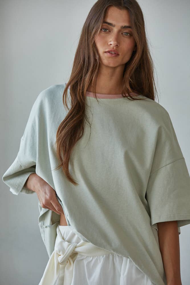 CURVY Contrast Neck T-Shirt