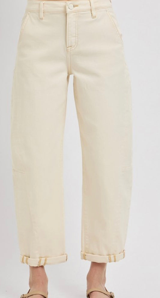A Curvy Cream Barrel Jean