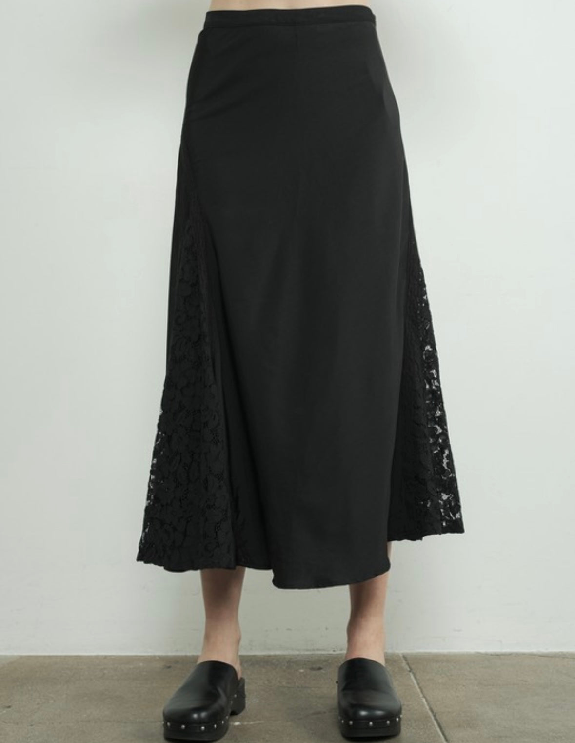 A Lace -n- Satin Midi Skirt