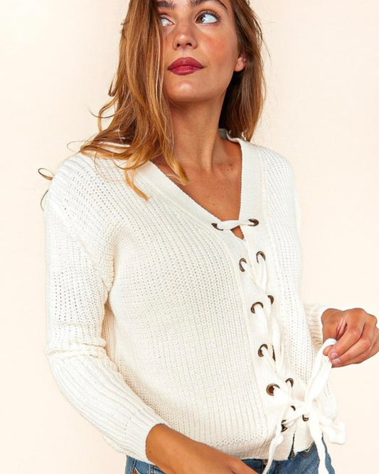 A Curvy Lace-Up Cardi