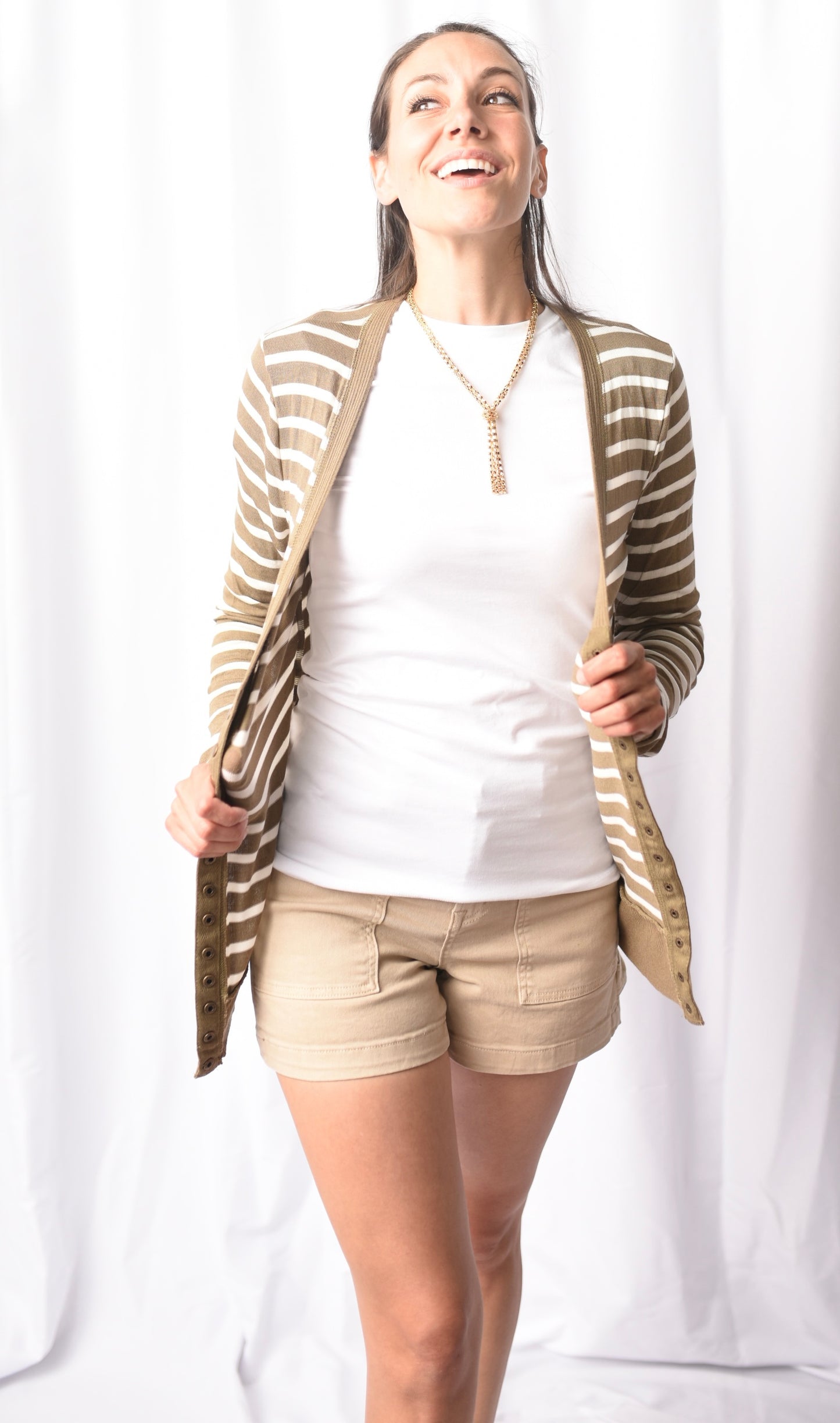 Snap Button Striped Cardi (+CURVY)