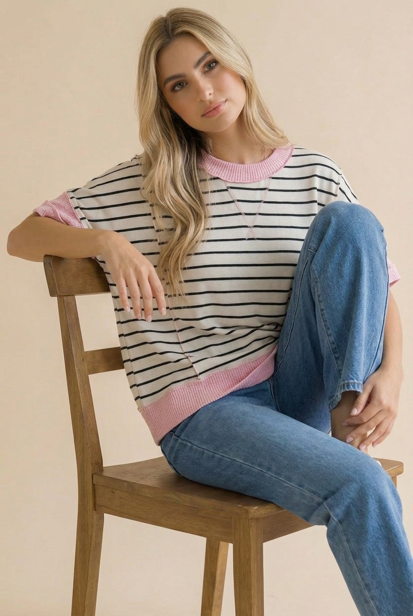 A Curvy Striped Knit Top
