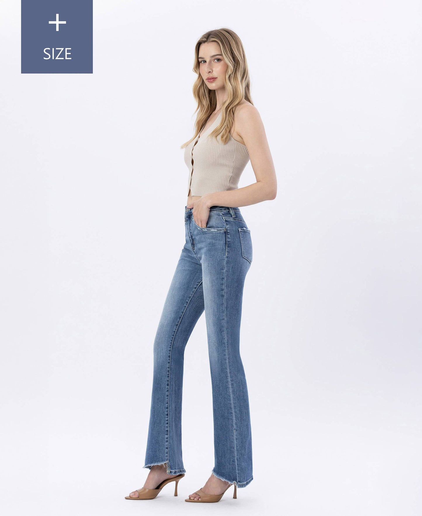 A CURVY HIGH RISE SLANT FLARES