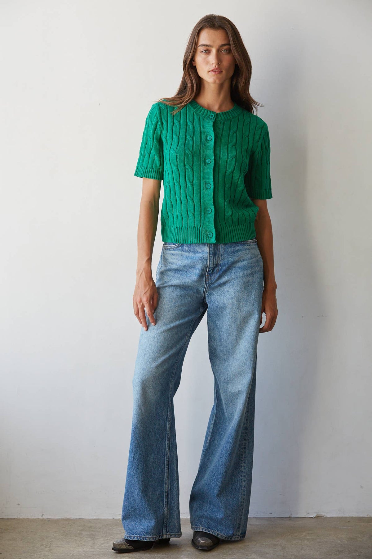 A Basic Cable Knit Button Down Cardi