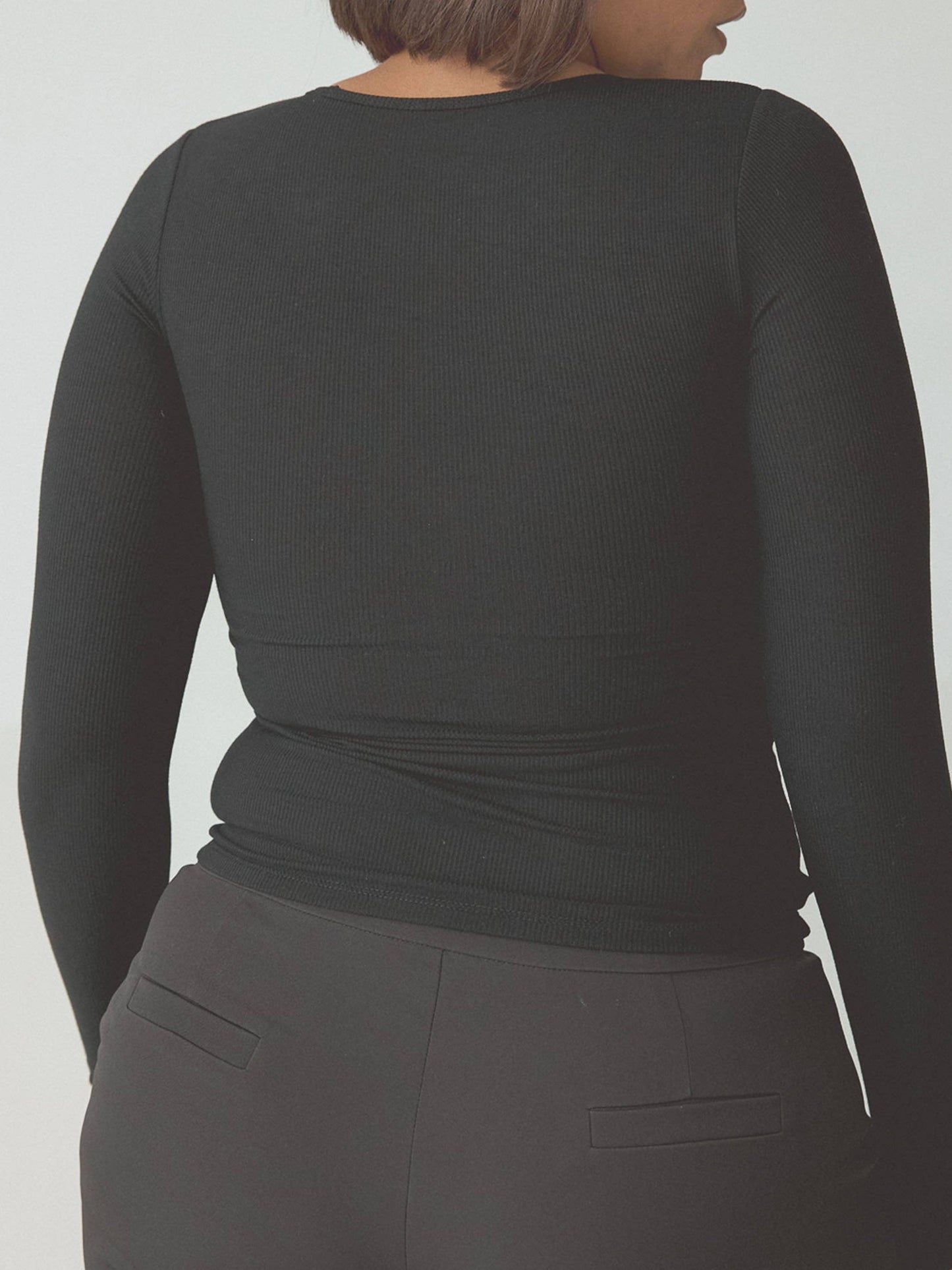 A Braless Deep V Long Sleeve Tee