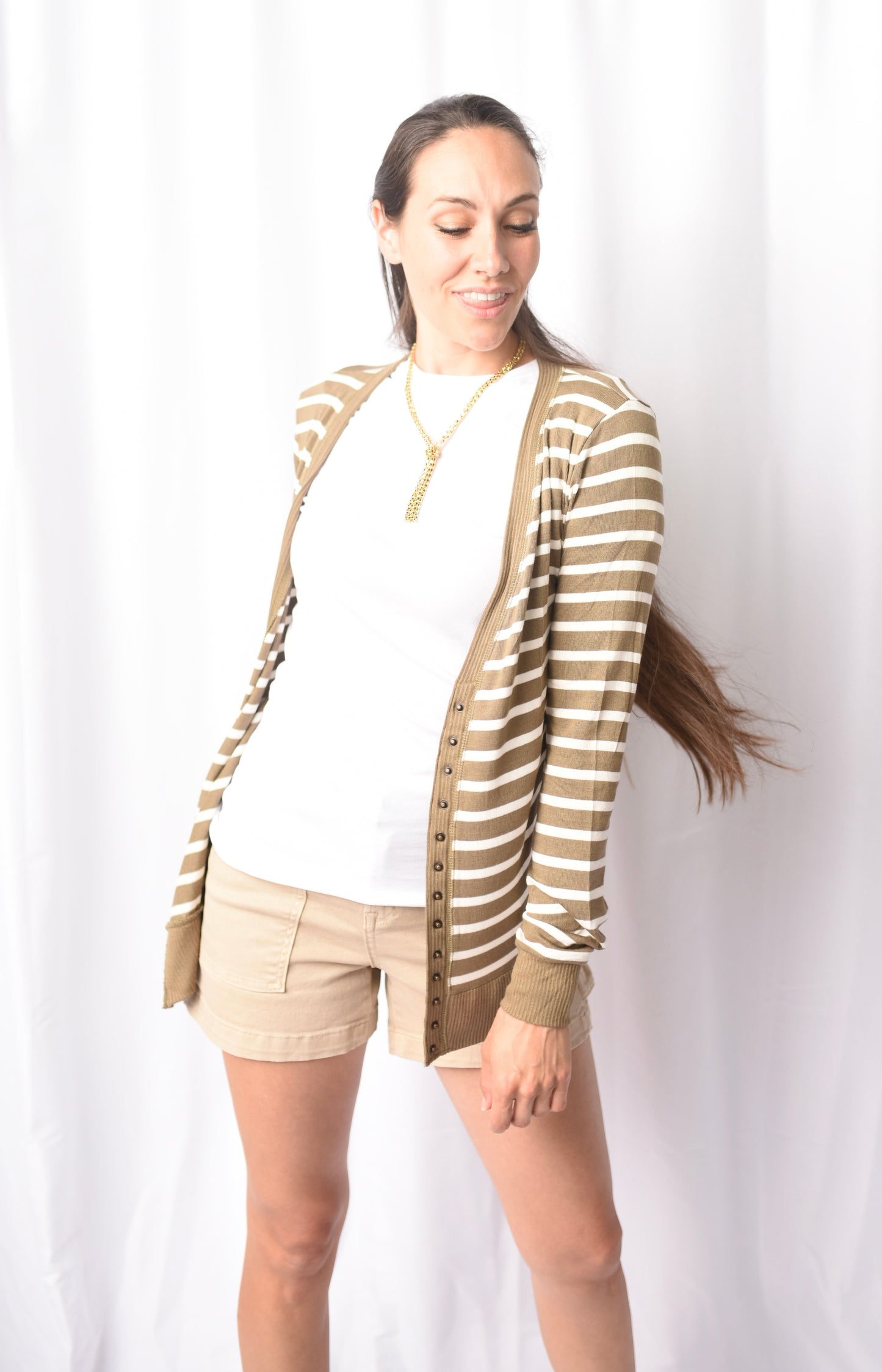 Snap Button Striped Cardi (+CURVY)