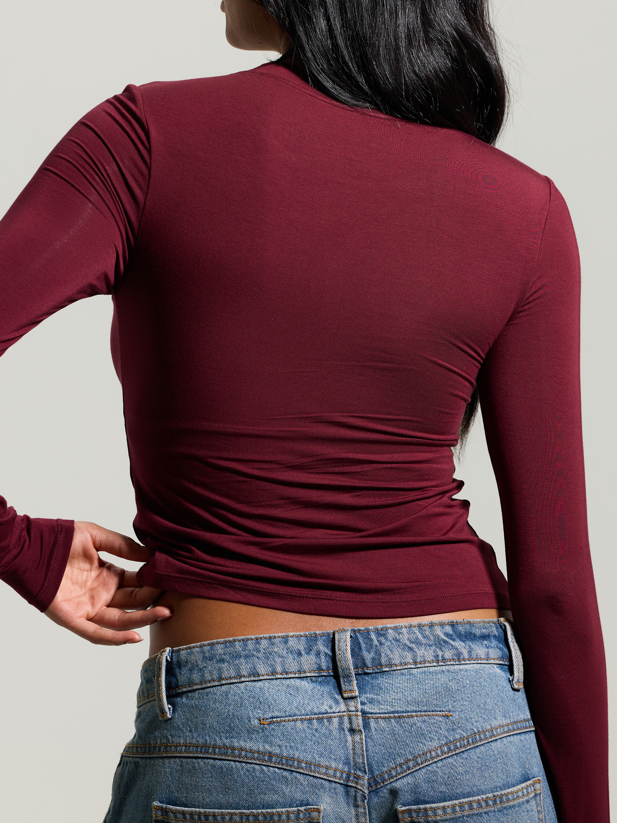 A Crew Neck Braless Long Sleeve