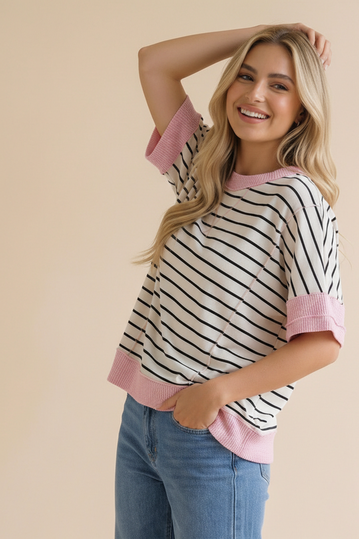 A Curvy Striped Knit Top