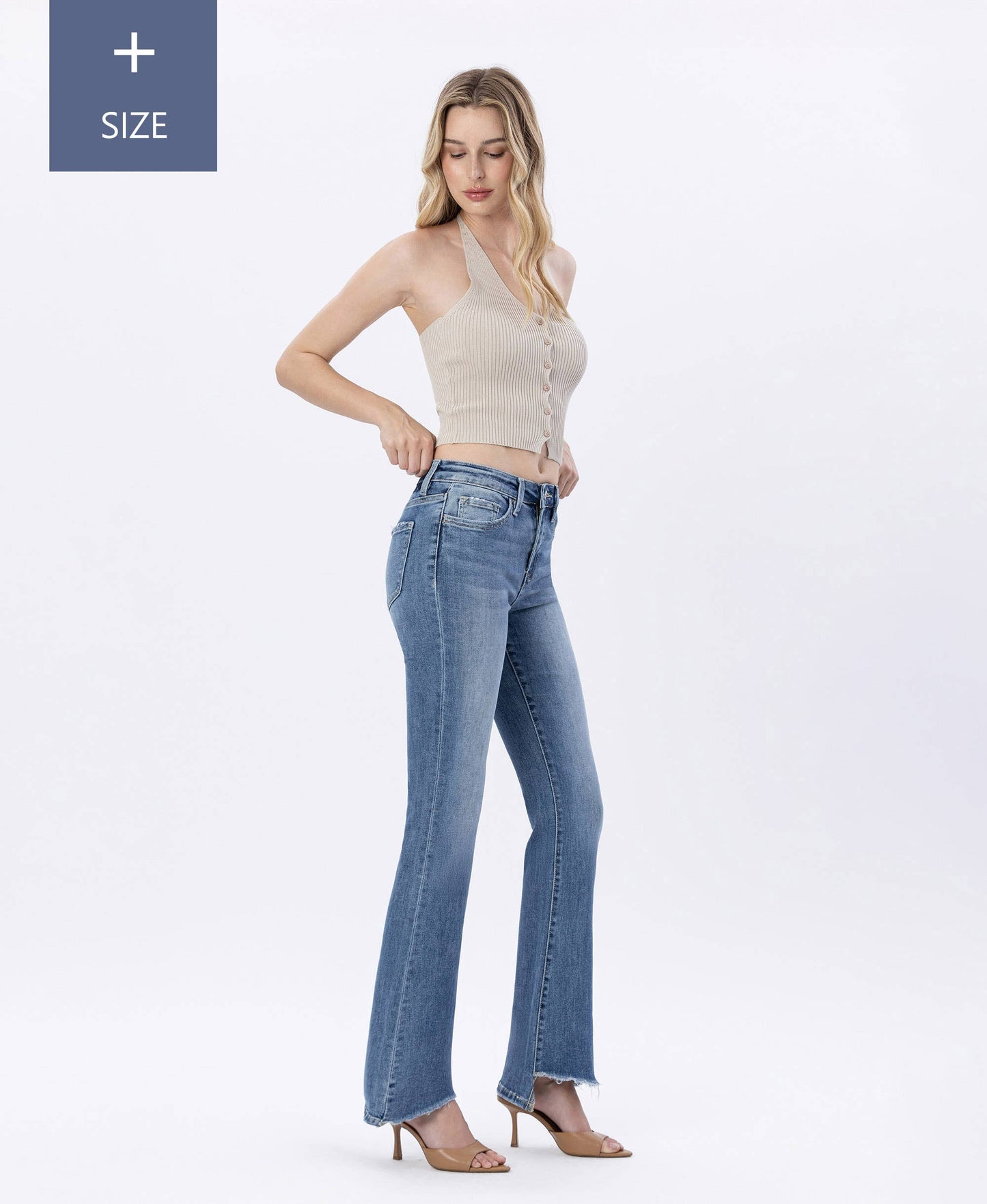 A CURVY HIGH RISE SLANT FLARES