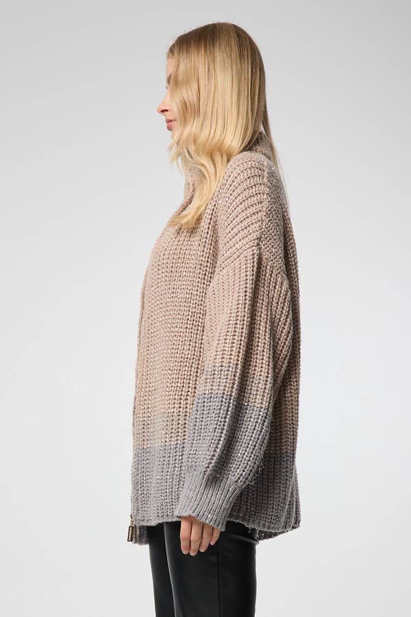 A Zip Up Sequin Cardigan