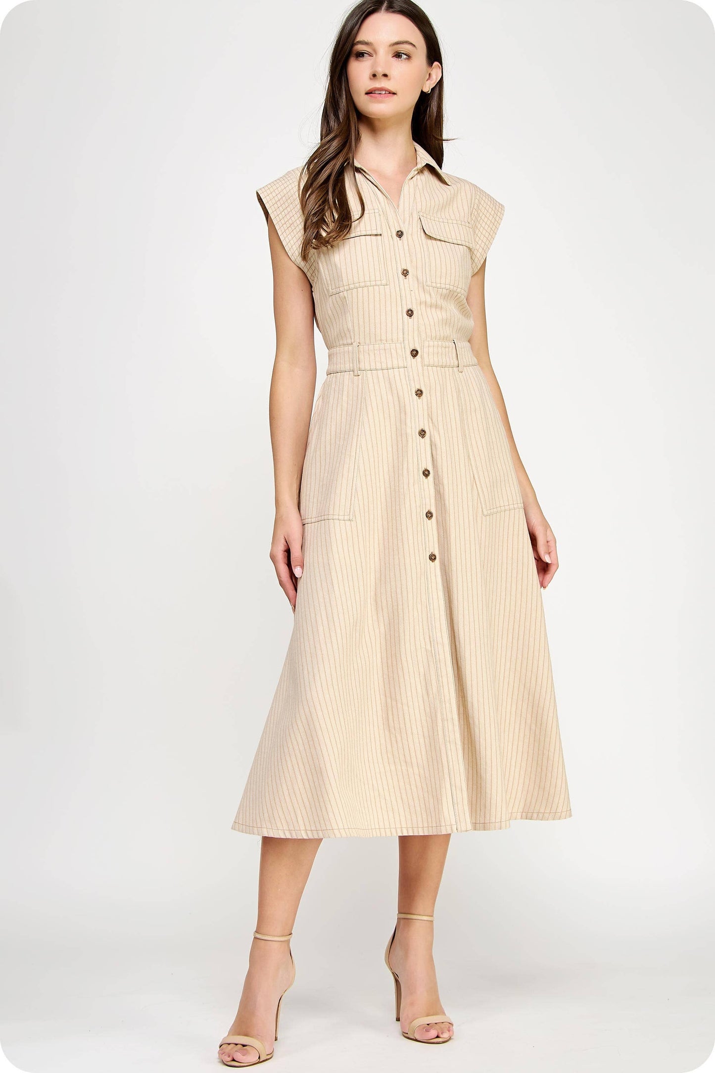 A Sleeveless Stripe Midi Dress LOL S