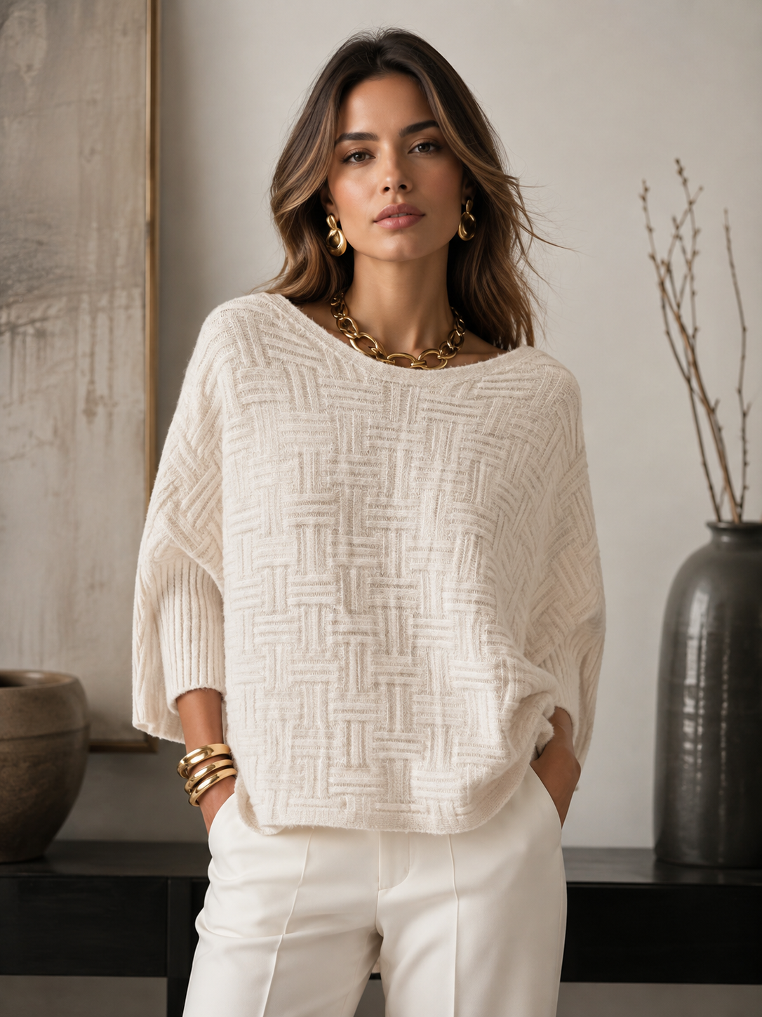 A Curvy Relaxed Textured Pullover