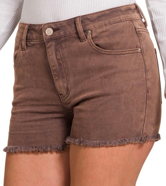 Frayed Colored Denim Short