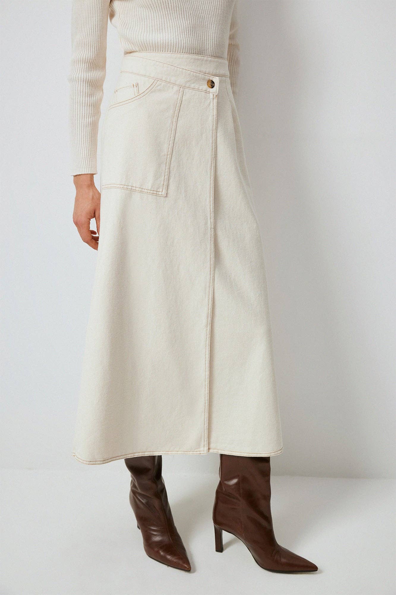 A-LINE DENIM CROSSOVER SKIRT