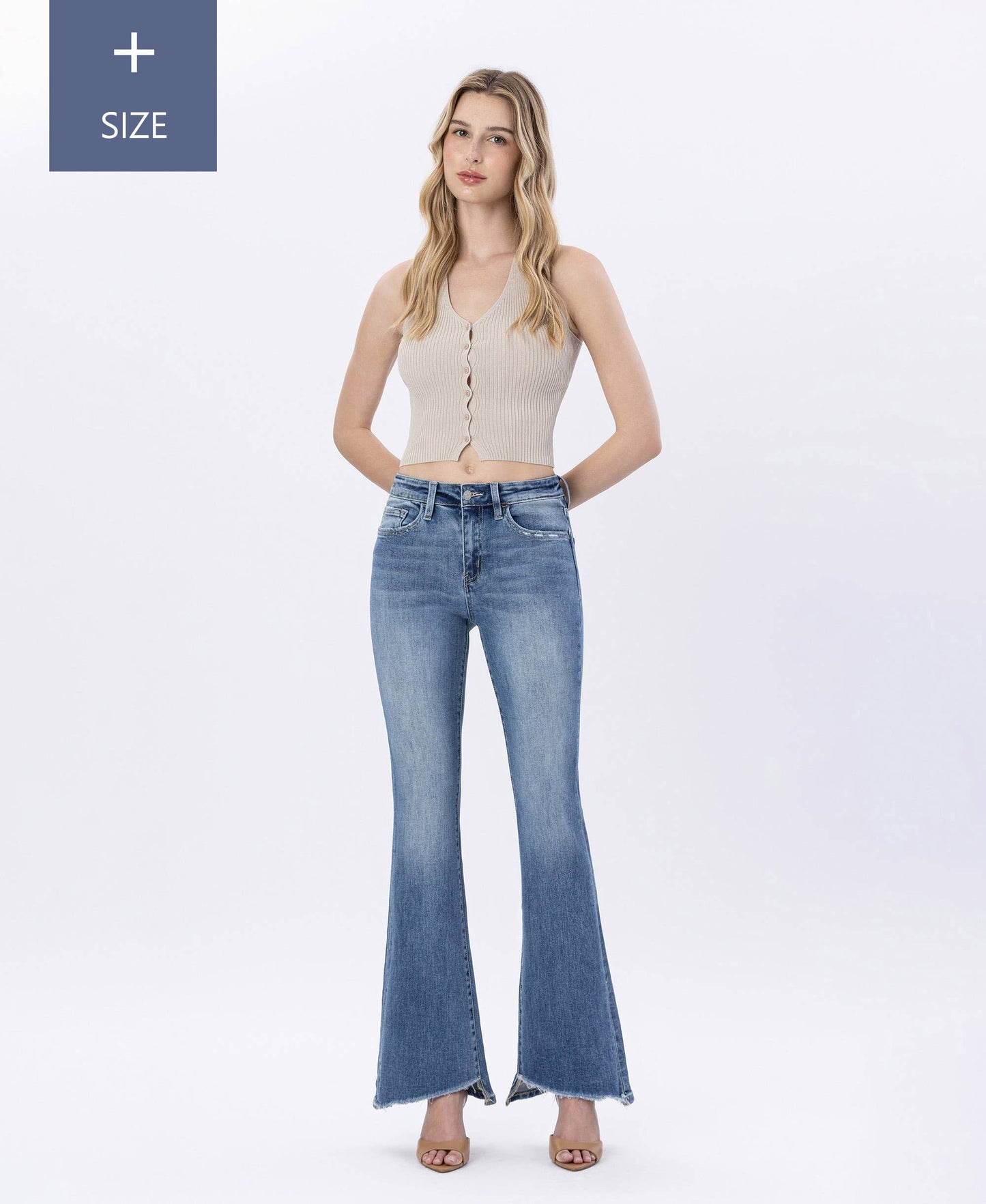 A CURVY HIGH RISE SLANT FLARES