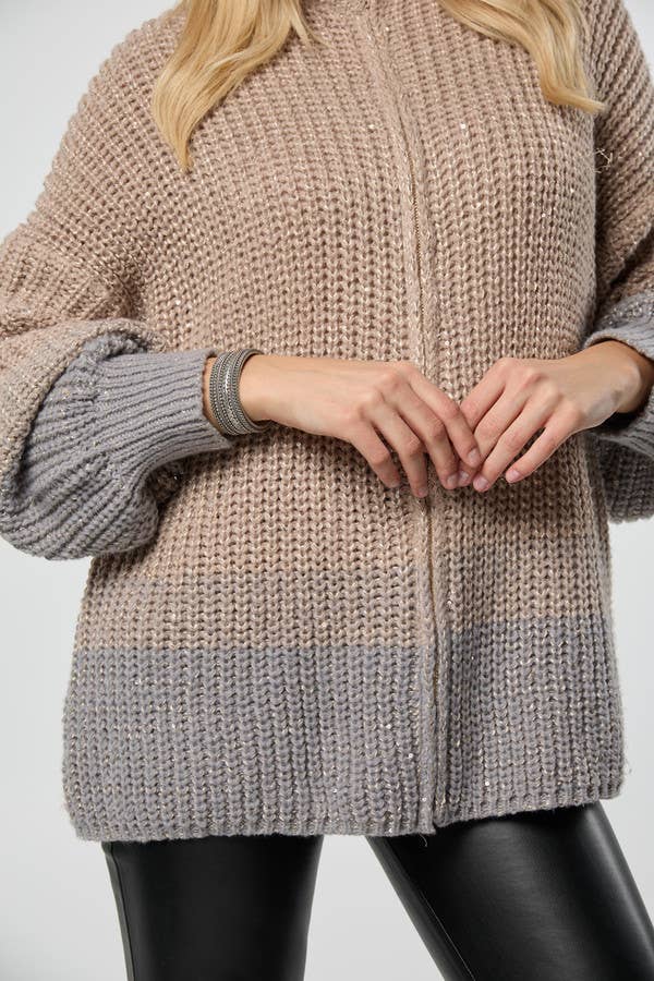 A Zip Up Sequin Cardigan