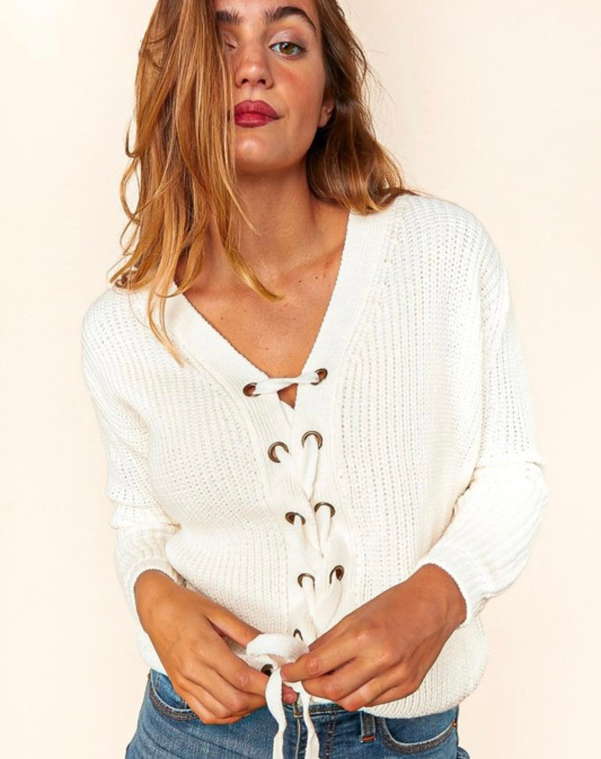 A Curvy Lace-Up Cardi