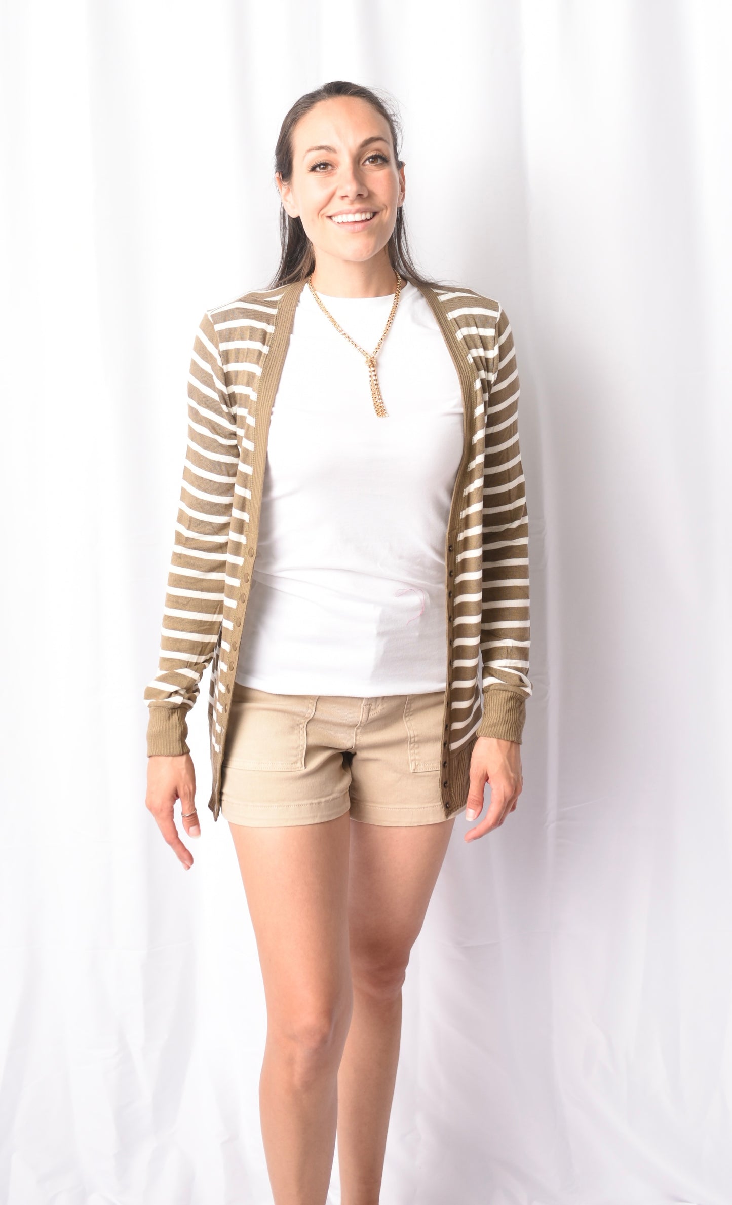 Snap Button Striped Cardi (+CURVY)