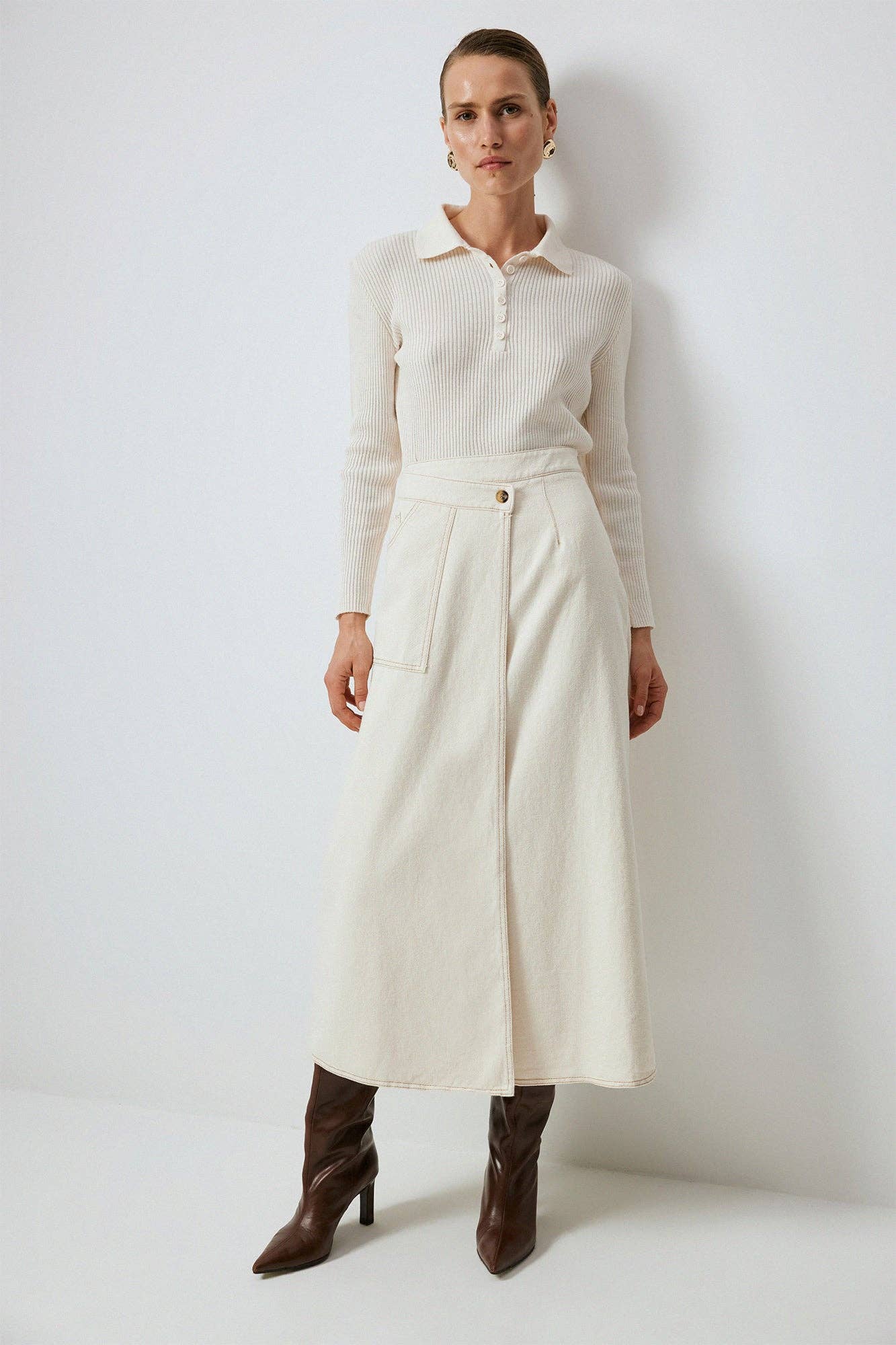 A-LINE DENIM CROSSOVER SKIRT